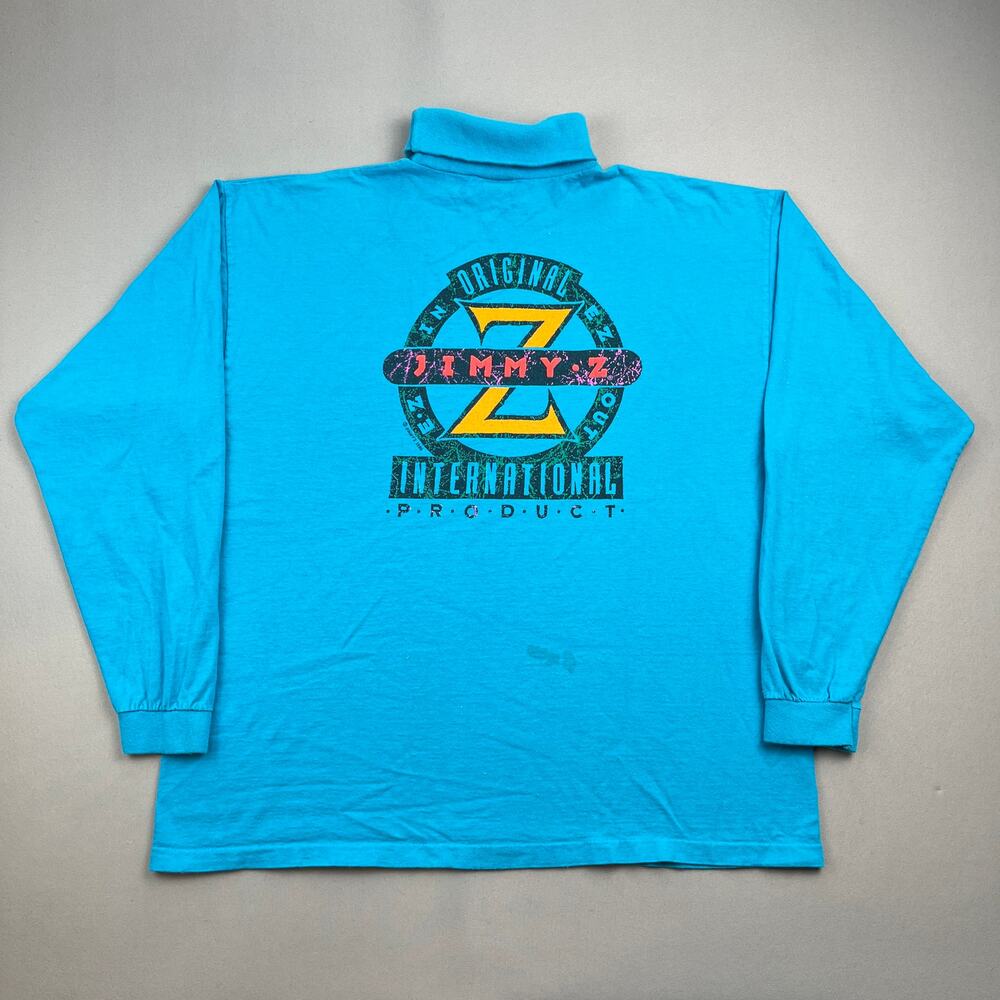 Vintage Jimmy Z T-Shirt Adult Medium Blue Beach Surf Skater Turtleneck USA 90s